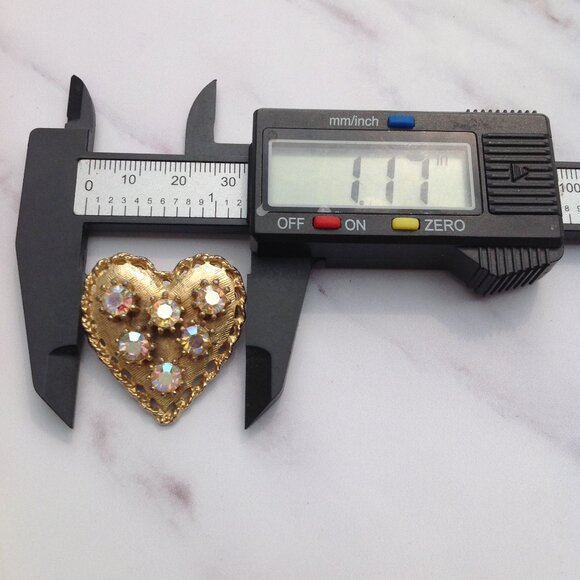 Gold Heart Shaped Brooch PENDANT Swarovski Rivoli Aurora Borealis Crystals - Picture 9 of 12